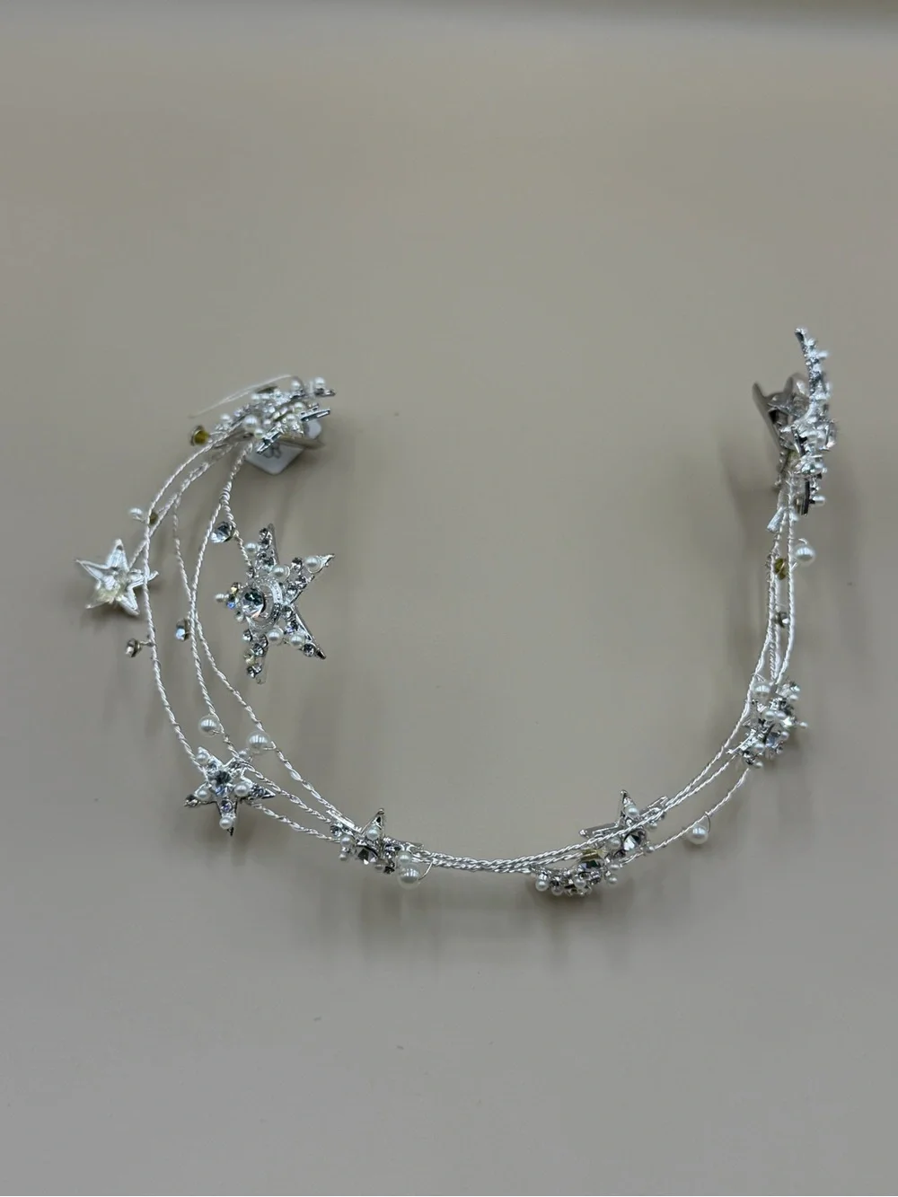 Bridal Crystal Pearl Star Hair Vine Headband Wedding Headpiece Silver New